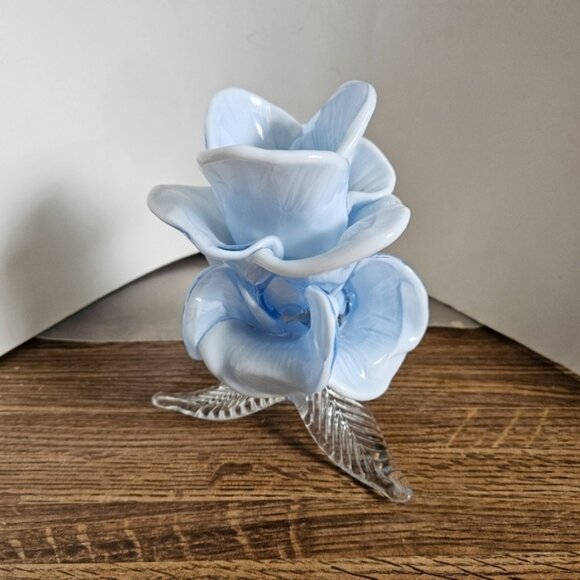 Vintage 6070s ICET Arte Murano Baby Blue Floral Art Glass Candle Holder - Picture 2 of 5